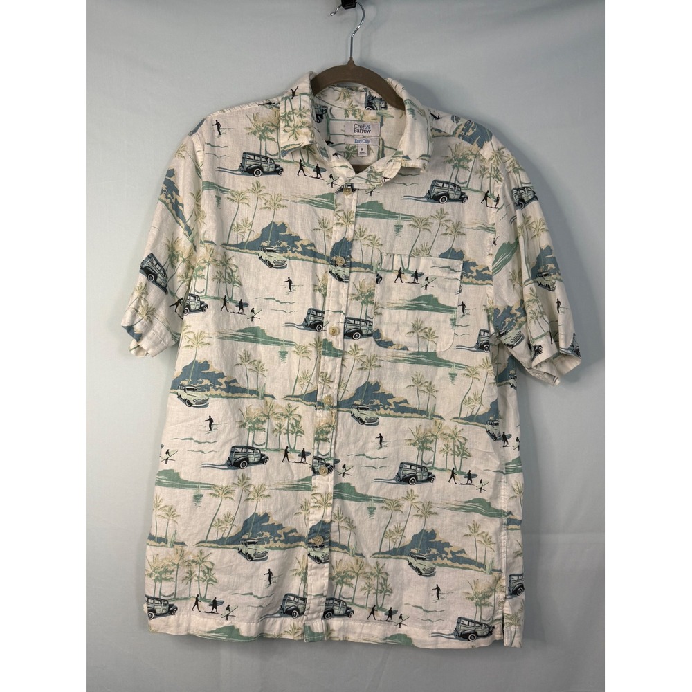 Croft & Barrow Tropical Woody Wagon Surfer Linen Blend Shirt Mens Medium White‎